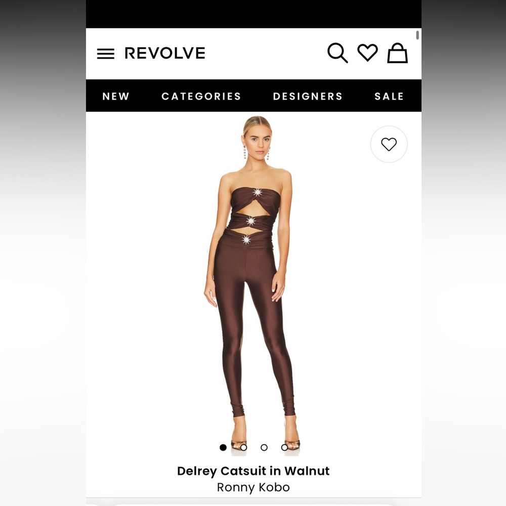 NWT- Ronny Kobo Catsuit, Brown, Front cutout with crystal starburst charms